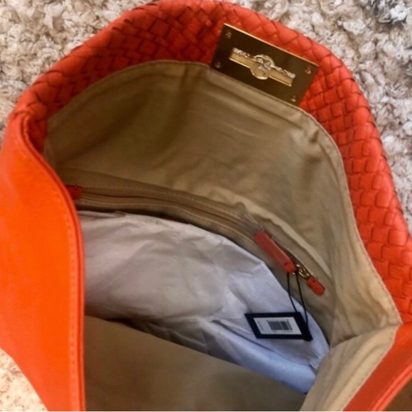 Banana Republic Orange braided leather bag w/chain strap & pockets Re $128 NEW - Picture 3 of 15